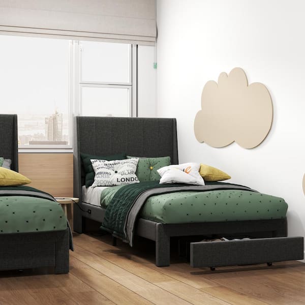 Homy Casa SUM Twin Size Gray Platform Bed Frame with Storage