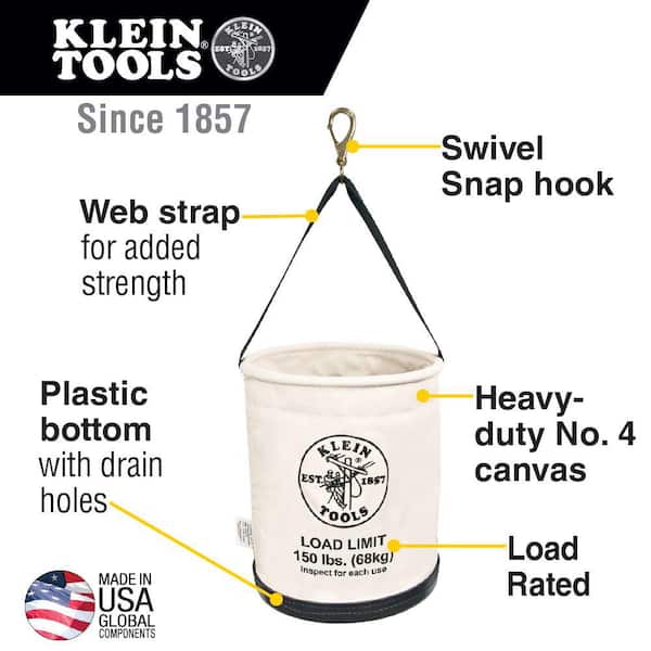 Klein Tools Canvas Bucket, All-Purpose with Swivel Snap and Drain Holes,  12-Inch 5109SLR The Home Depot