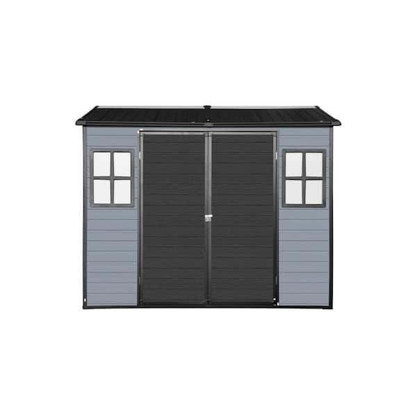 4 ft. W x 8 ft. D Resin Shed with Floor, 2-Windows and Lockable Door, Outdoor Storage Shed for Garden Tools (32 sq ft. )