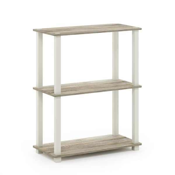 Furinno Turn-N-Tube Sonoma Oak/White 3-Tier Compact Multipurpose-Shelf Display Rack with Square Tube