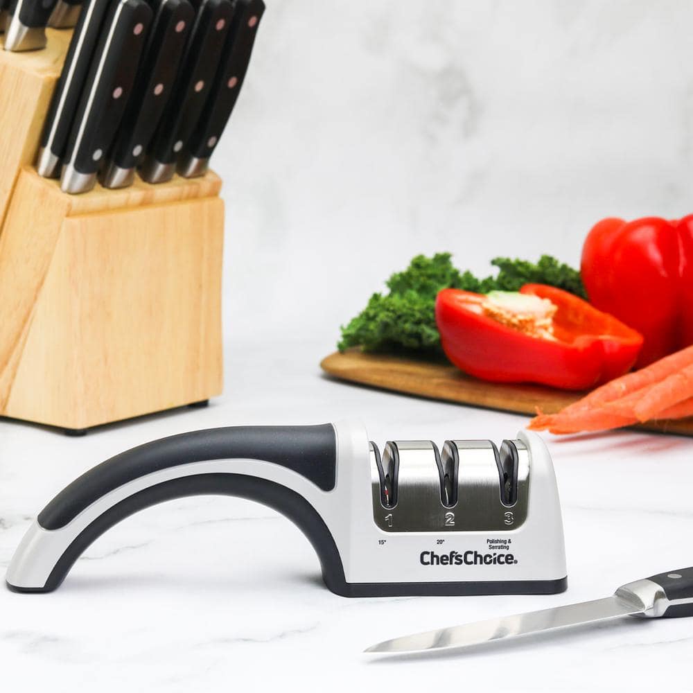 Chef'sChoice AngleSelect Model 4643 Professional Manual Knife Sharpener for Straight Edge and Serrated Knives, in Silver/Black (4643009)
