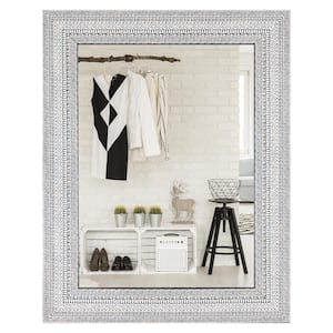 Rectangular White and Gray Pattern Framed Bathroom Vanity Wall Mirror (36 in. H x 28 in. W)