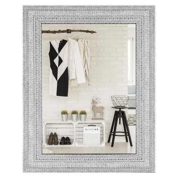 Mirrorize Canada Rectangular White and Gray Pattern Framed Bathroom Vanity Wall Mirror (36 in. H x 28 in. W)