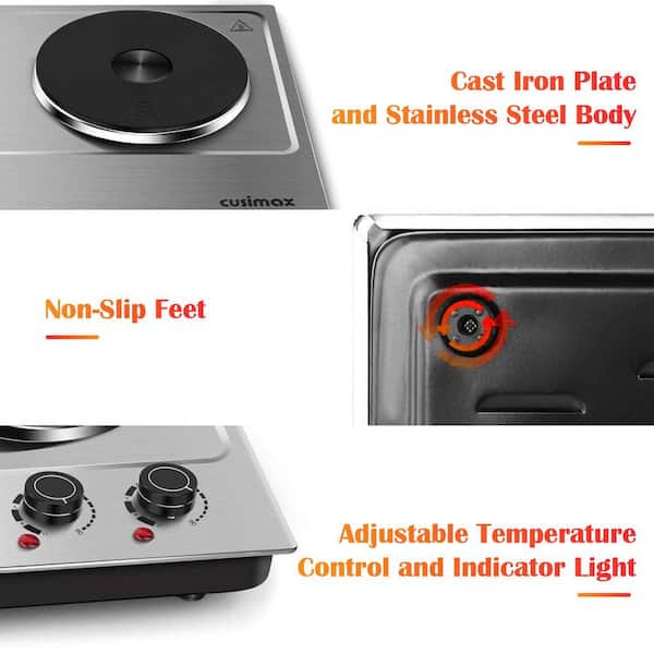 キッチン家電 COMPACT HOT PLATE Elexnux 2-Burner 7.4 in. Silver Electric Hot Plate with