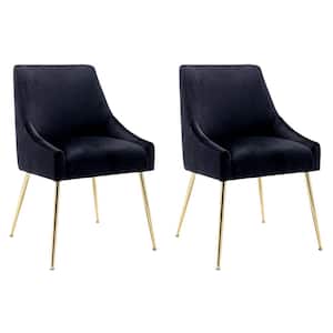 Trinity Black Upholstered Velvet Accent Chair with Metal Legs (Set Of 2)
