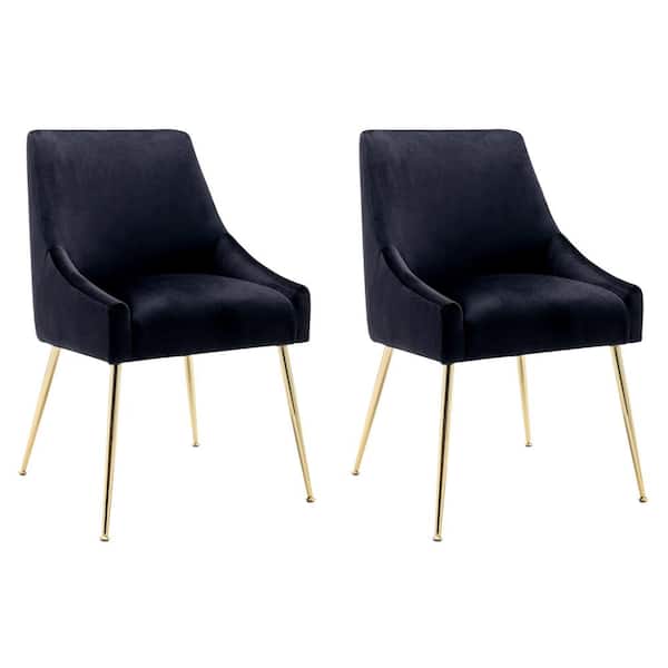 WESTINFURNITURE Trinity Black Upholstered Velvet Accent Chair with Metal Legs (Set Of 2)