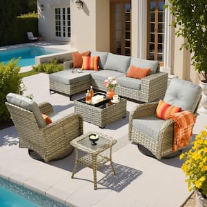 OVIOS Vinency Gray 8-Piece Wicker 7.68 in. Wide Arm Patio