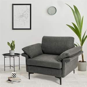 Modern Linen Fabric Accent Armchair Upholstered Single Sofa with Metal Legs Grey
