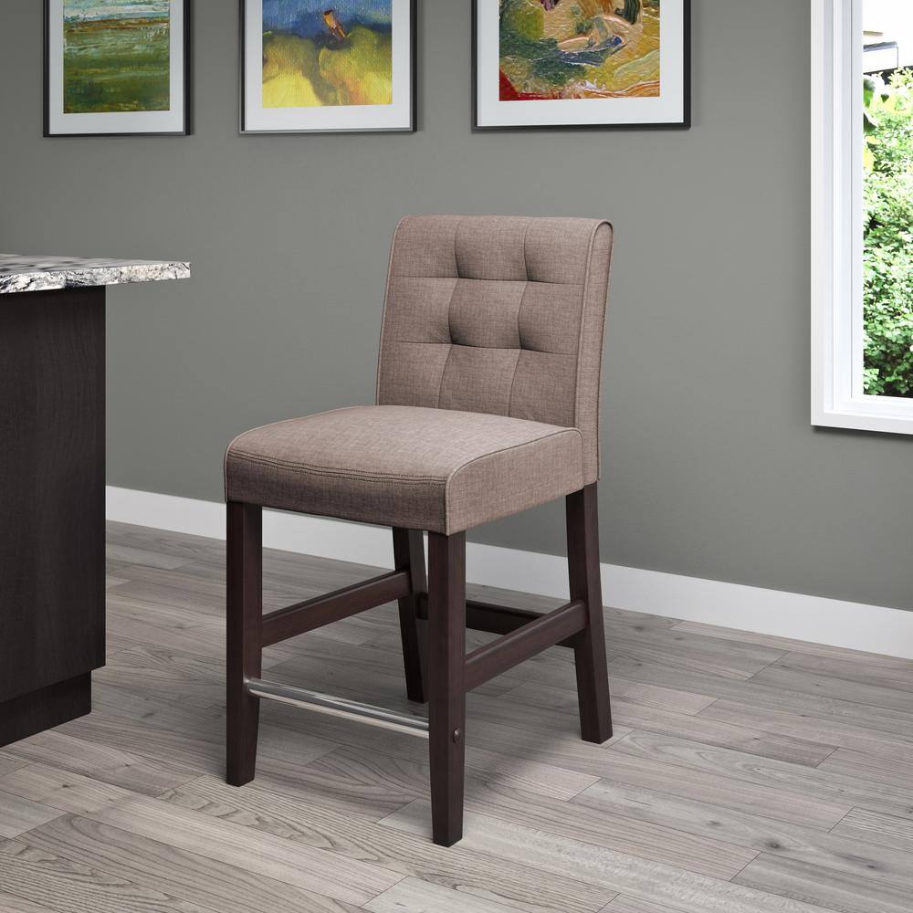 Antonio Gray Tweed Fabric Counter Height Bar Stool with Espresso Rubberwood Legs