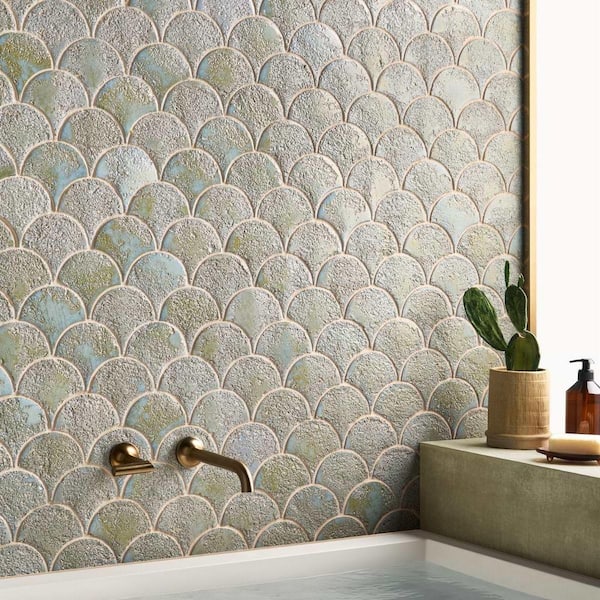 Beta Jade Green 2.44 in. x 5 in. Fishscale Textured Glossy Ceramic Wall Tile (4.06 sq. ft./Case)
