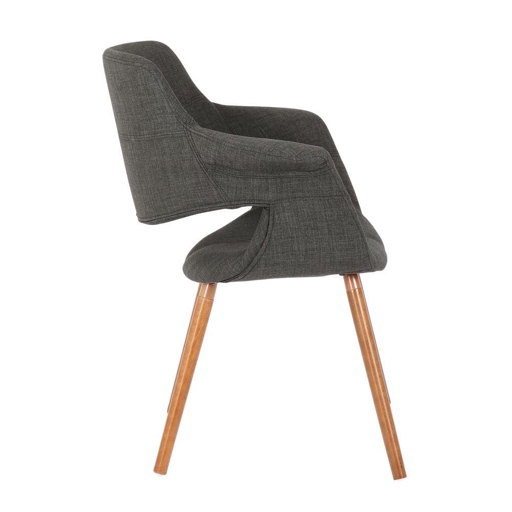 High-Back Walnut and Charcoal Fabric Upholstered Arm Chair