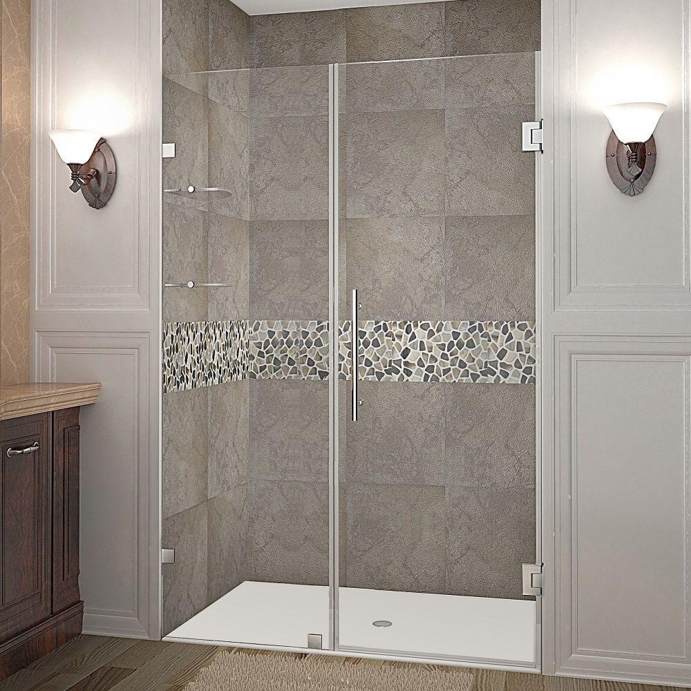 Aston Nautis GS 44 in. x 72 in. Frameless Hinged Shower Door in Chrome with Glass Shelves -  SDR990-CH-44-10
