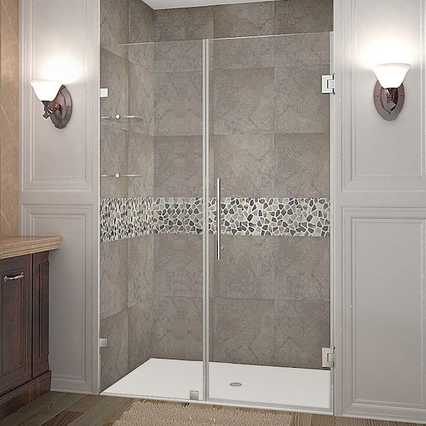 Aston Nautis GS 44 in. x 72 in. Frameless Hinged Shower Door in Chrome with Glass Shelves