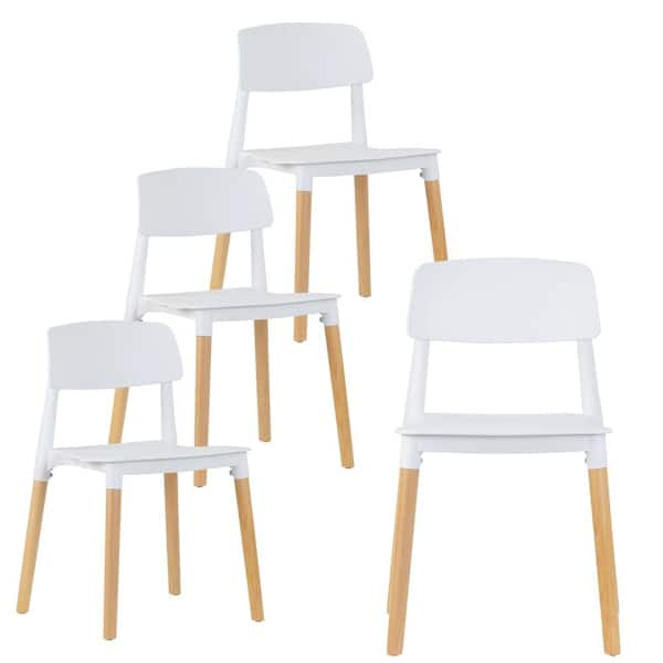 Glamour Home Balta White Plastic Dining Chair with Wood Legs Set of 4