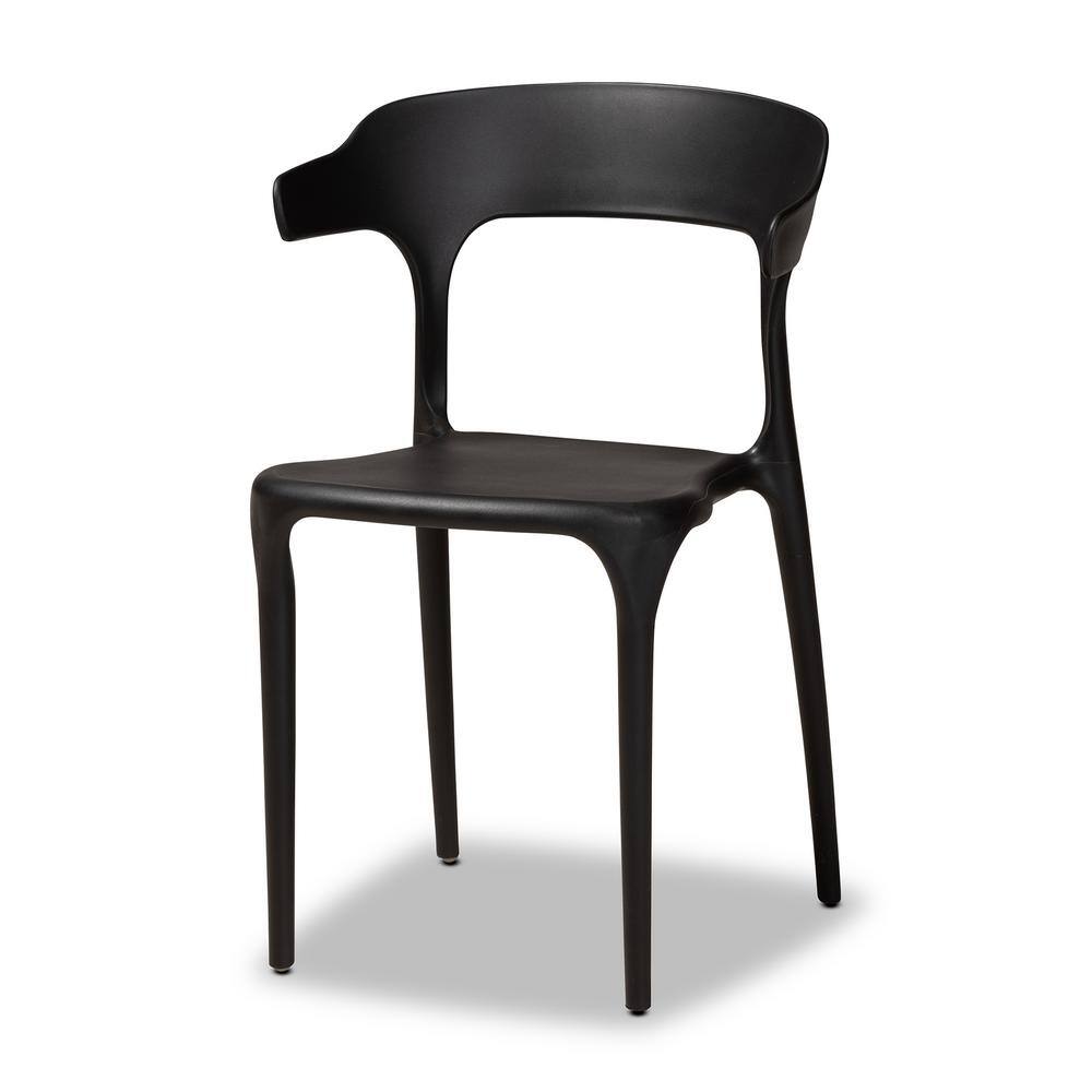 Black Low Plastic Arm Chair with Cane Backrest