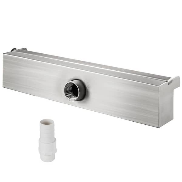 SKYSHALO Pool Fountain Stainless Steel Pool Waterfall Spillway with Pipe Connector Rectangular Garden Outdoor (17.7 in.)