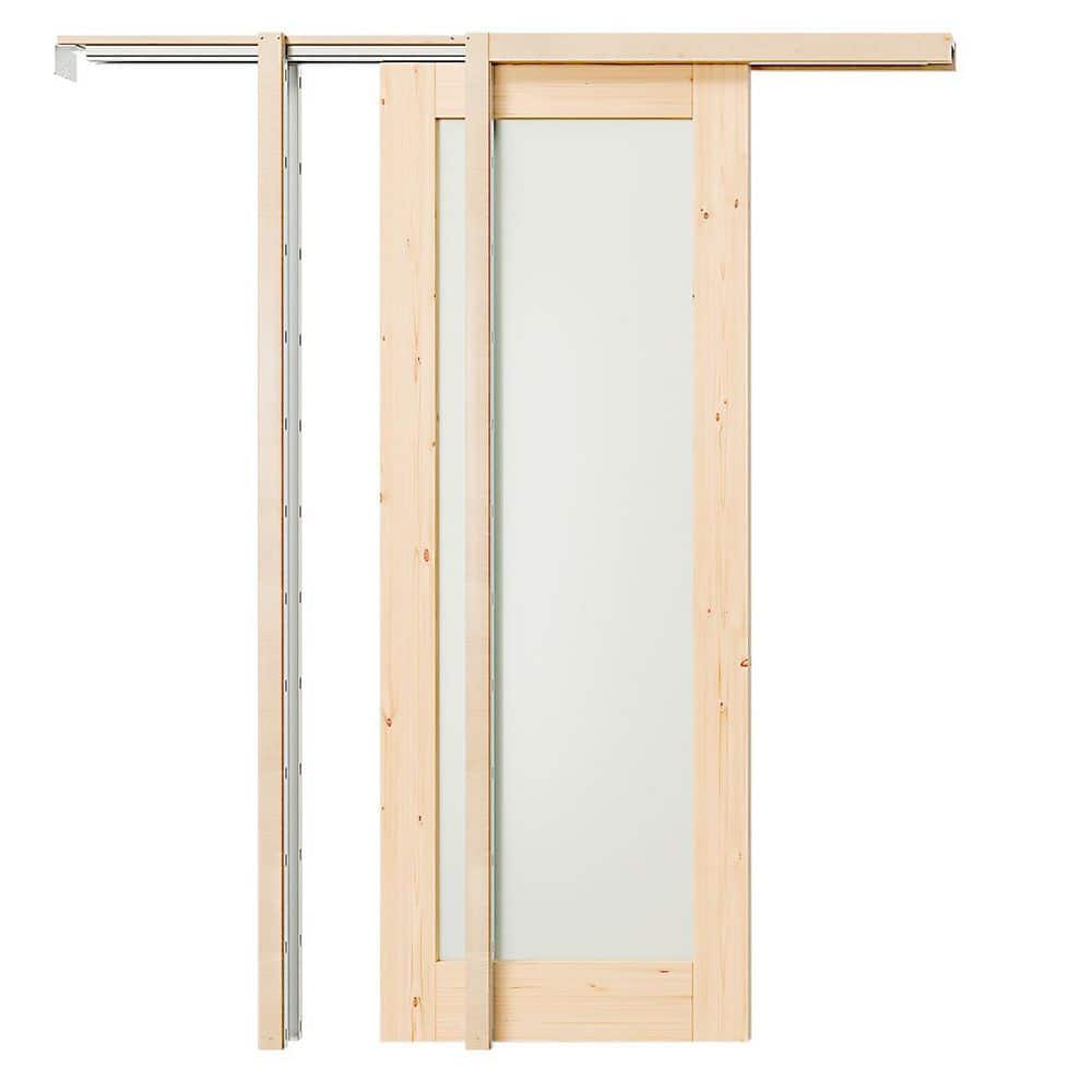 56 in. x 80 in. Full Lite, Frosted Glass, Solid Wood, DIY Painted, Light Brown, Primed Sliding Door with All Hardware price history on PriceWatchPro