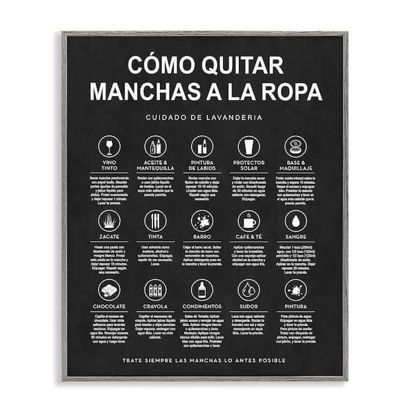 Stupell Industries Lavanderia Stain Guide Black by Lettered and Lined Gray Framed Typography Giclee Art Print 20 in. x 16 in.