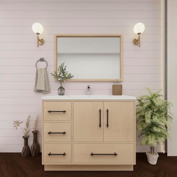 BV Better Vanity Victoria 42 in. W x 20 in. D x 35 in. H Single Sink Freestanding Bath Vanity in Yellow Oak with White Acrylic Top