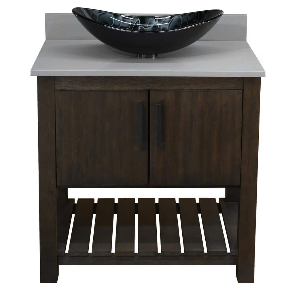 Ocean Breeze 31 in. W x 22 in. D x 31 in. H 1 Black/Silver Sink MB Bath Vanity in Cafe Mocha with Smoke Grey Quartz Top price history on PriceWatchPro