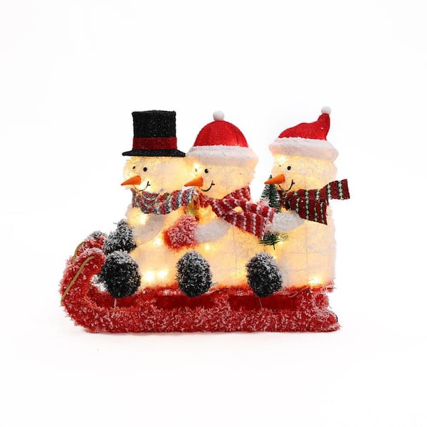 LuxenHome 20.4 in. H Snowman Family Trio on Sled with Outdoor Christmas Lights