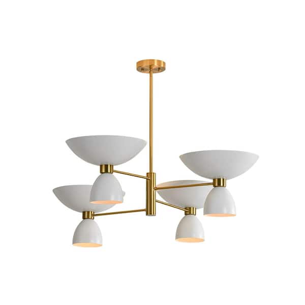 Y'INSP 8-Light Matte White Modern Unique Geometric Chandelier Industrial Pendant-Light for Dining Room with No Bulbs Included