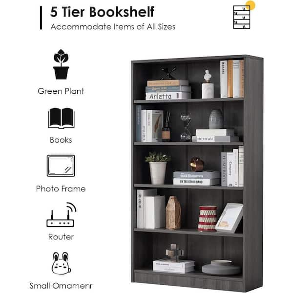 Lirago 60 in. Tall Grey Wood 4-Shelf Bookcase FXHD0202-76GN - The