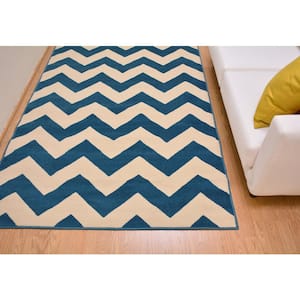 Modela Zigzag Blue and Tan 5 ft.x 7 ft. Chevron Synthetic Rectangle Area Rug