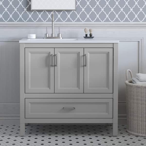 Home Decorators Collection Gracenote 36 in. W x 19 in. D x 35 in. H Single Sink Bath Vanity in Light Gray with White Cultured Marble Top