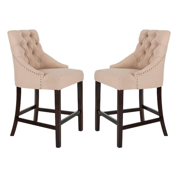 SAFAVIEH Eleni 41 in. Beige Wooden Counter Stool (Set of 2)
