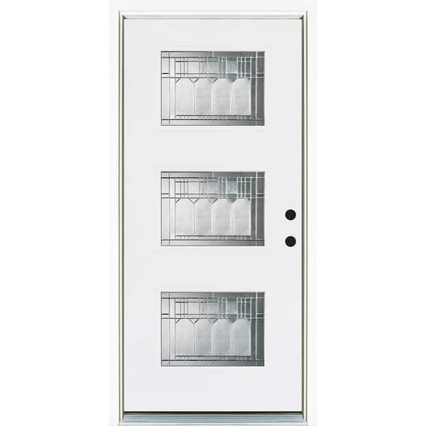 MP Doors 36 in. x 80 in. Smooth White Left-Hand Inswing 3-Lite Vintage Finished Fiberglass Prehung Front Door