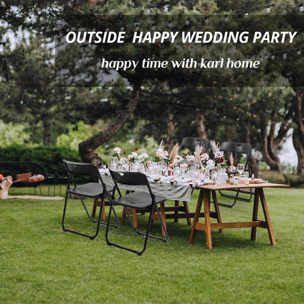 Black Plastic Folding Chairs with Metal Frame, Set of 4