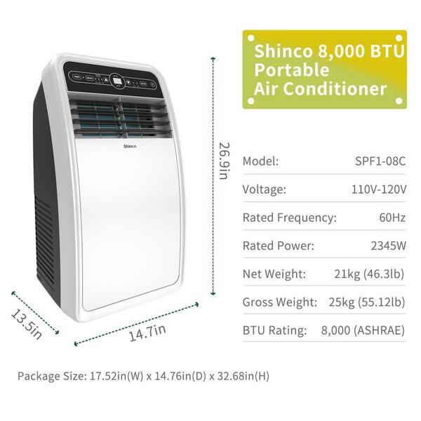 Shinco 8,000 BTU Portable 2024 Air Conditioner With Remote