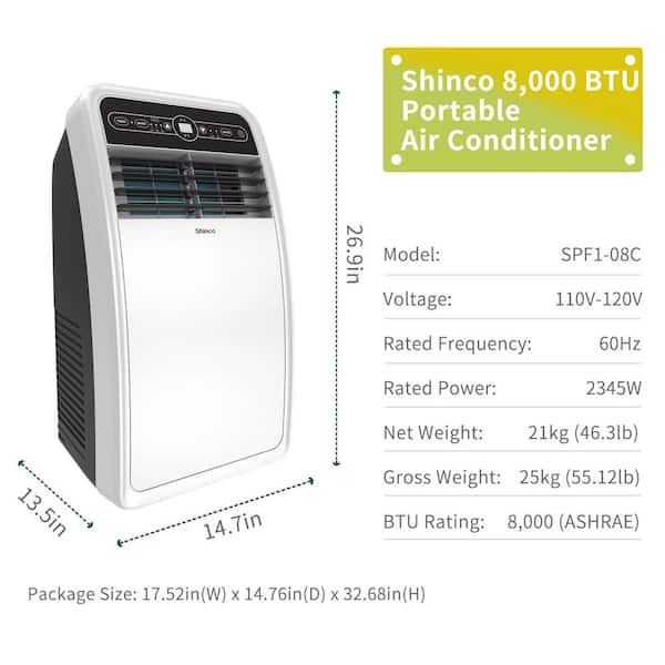 4,000 BTU (8,000 BTU ASHRAE) Portable Air Conditioner with Remote Control