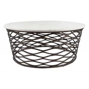 Julia 36.2 in. Bronze and White Marbel Round Marble Coffee Table