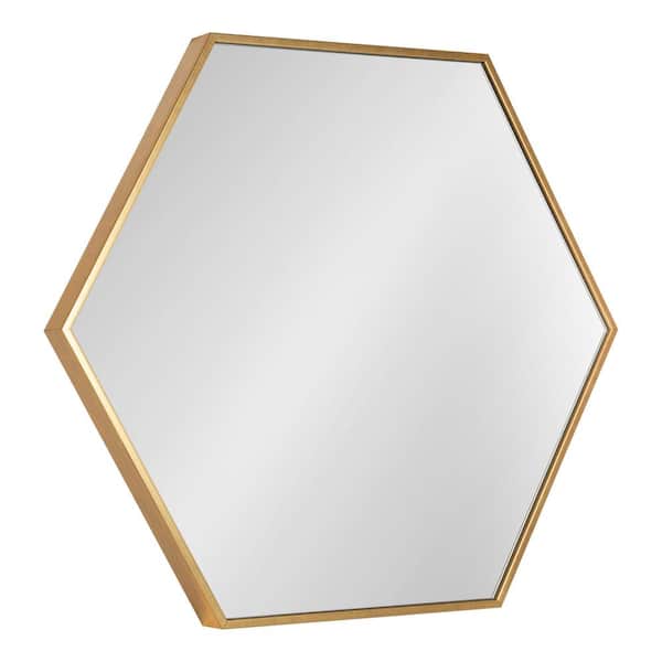 Kate and Laurel Rhodes 25 in. x 22 in. Classic Hexagon Framed Gold Wall Mirror