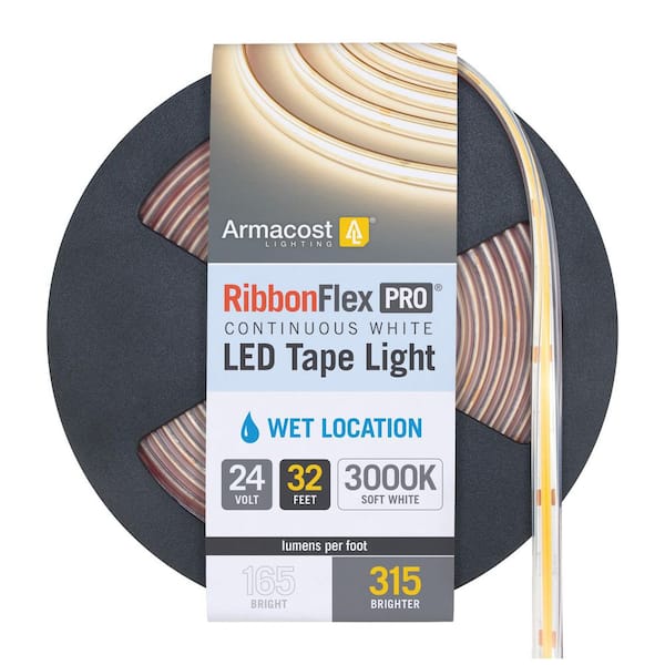 RibbonFlex Pro 24-Volt White COB Outdoor 32.8 ft. Hardwired Cuttable Integrated LED Strip Light Tape 3000k 315 Lumens/ft