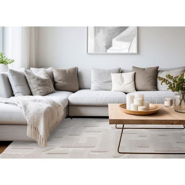 Intrigue Collections 8 ft. x 11 ft. White Geometric, Tonal/Solid Indoor Area Rug