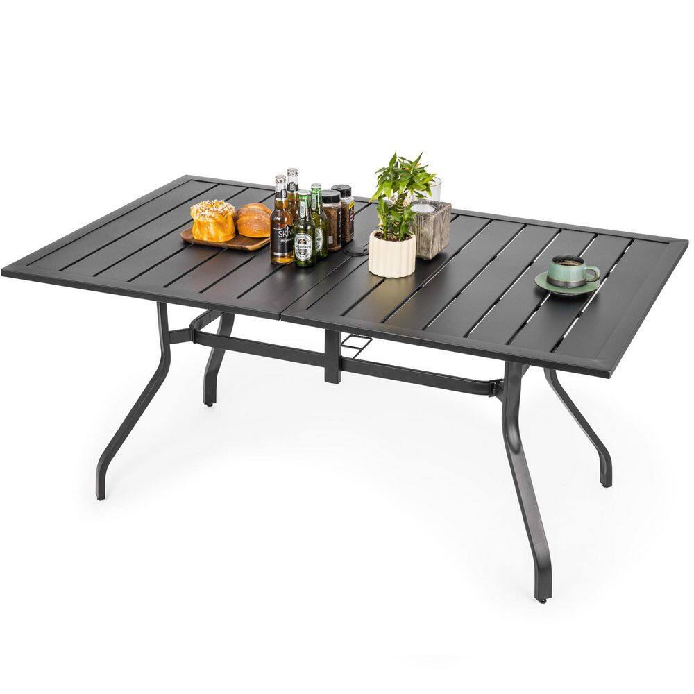 6-Person Outdoor Patio Dining Table with Umbrella Hole Rectangular Patio Furniture Table for Garden and Deck, Black price history on PriceWatchPro