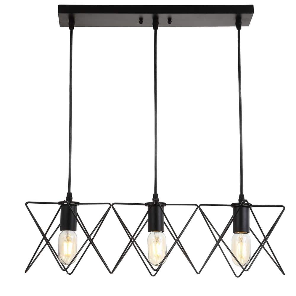 Black Geometric Triangular 3-Light LED Island Pendant
