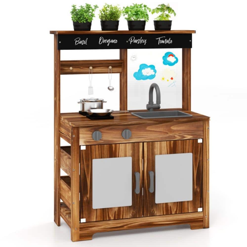 Fir Wood Mud Kitchen with 4 Planting Pots, Faucet and Removable Sink for Outdoor Kids Play Ages 3 and Up price history on PriceWatchPro