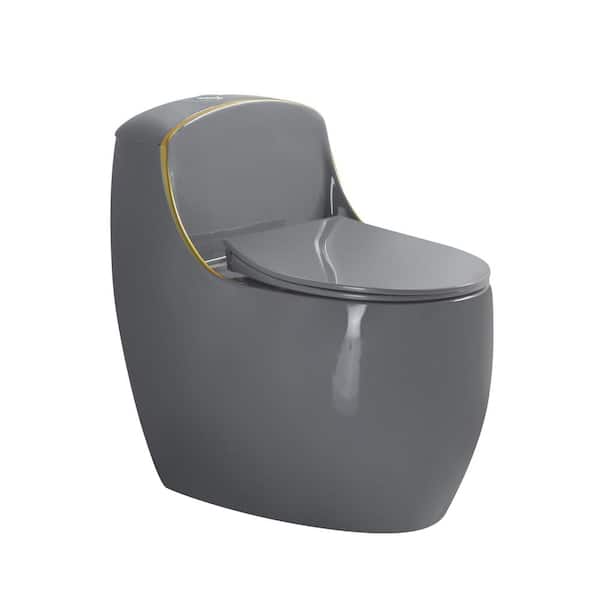Simple Project 1-Piece Toilet, Single Flush 1.6 GPF Round Standard Toilet for Bathroom, Toilets with Comfortable Seat Height Grey