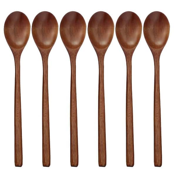 Natural Wood Finish Japanese Style Soup Spoons Eco-Friendly Unique Grain Table Utensil 6 Piece Set
