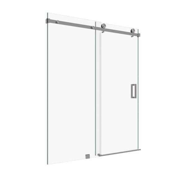 Serenity 60 in. W x 72 in. H Single Sliding Frameless Tub Door in Brushed Nickel with 3/8 in. Clear Glass