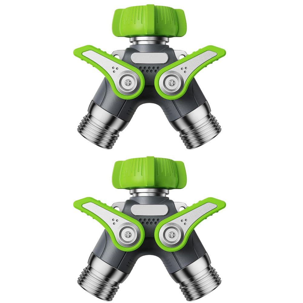 "2 Way Heavy Duty Garden Hose Splitter with Shutoff Valves, 1.9"" Metal Handle, 3/4"" GHT Thread, Green, 2 Pack" price history on PriceWatchPro