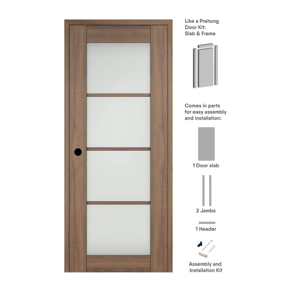 Vona 36 in. x 84 in. 4-Lite Right-Hand Frosted Glass Pecan Nutwood Solid Composite Wood Single Prehung Interior Door price history on PriceWatchPro