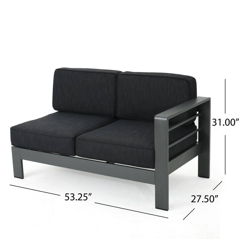 Modern Dark Grey Aluminum 4-Piece Outdoor Sectional Sofa Set with Cushions