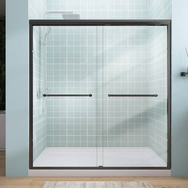 68-72 in. W x 72 in. H Semi-Frameless Double Sliding Bypass Glass Shower Door in Matte Black 1/4 in. Tempered Glass