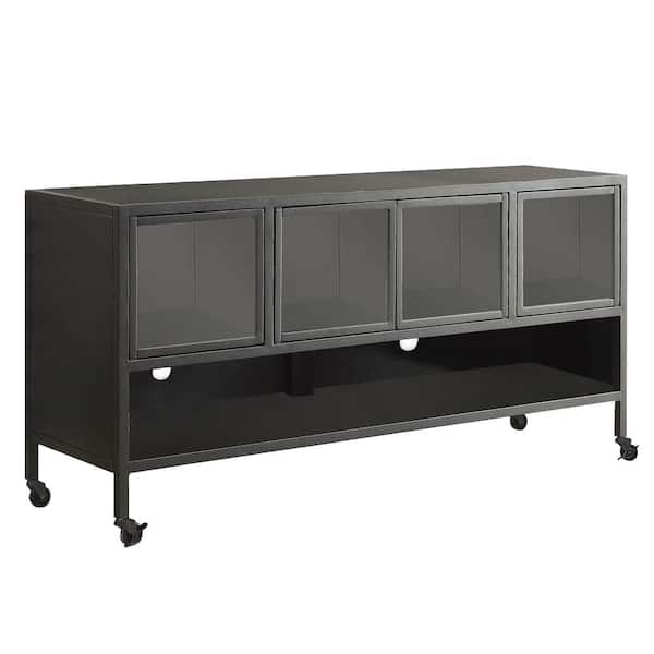 Edvin 18 in. Black Wood TV Stand 60 in. with Glass Doors