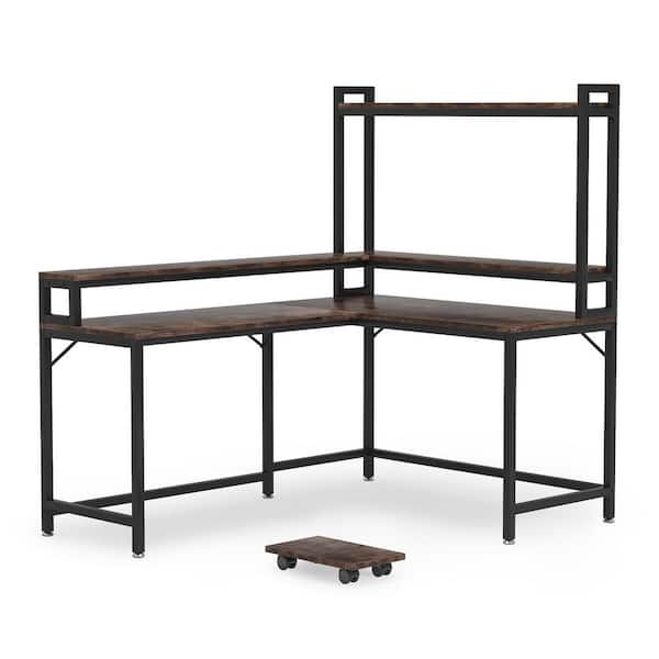 Tribesigns Lantz 47 in. L-Shaped Desk Brown Engineered Wood Computer Desk with Monitor Hutch Shelf CPU Stand